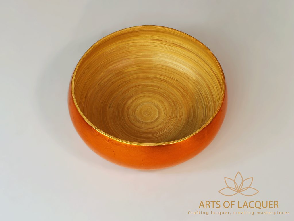 Handcrafted Lacquer Radiant Orange Gold Bowl