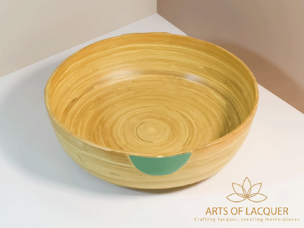 Handcrafted Bamboo Lacquer Jade Green Accent Bowl Set