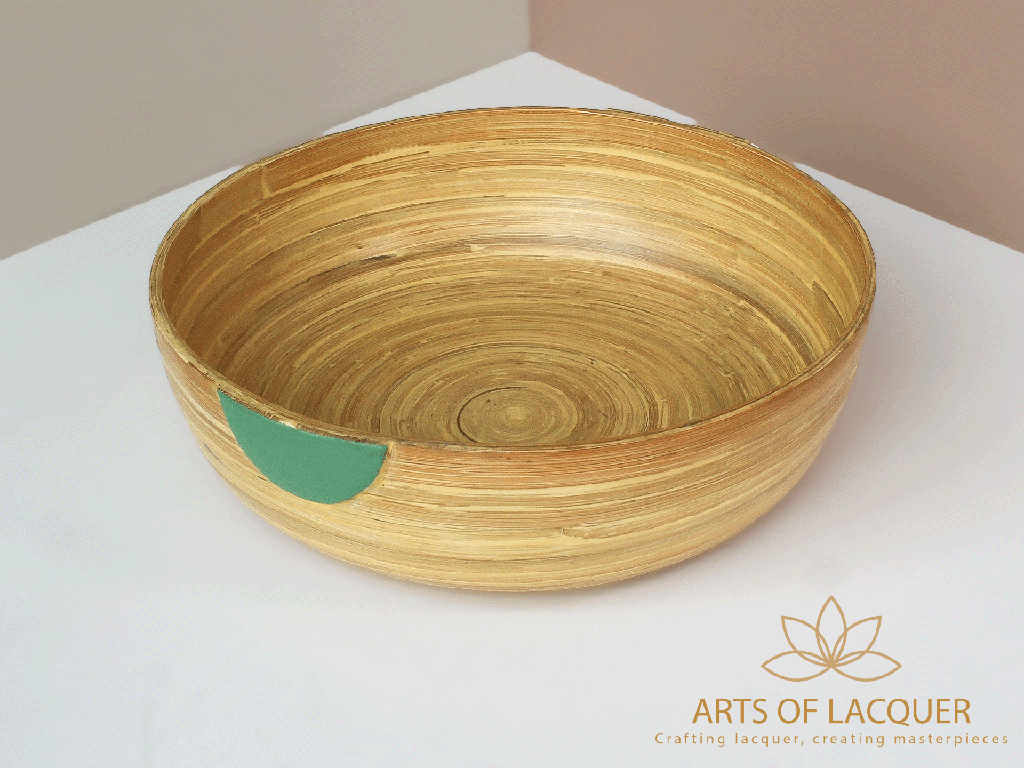 Handcrafted Bamboo Lacquer Jade Green Accent Bowl Set