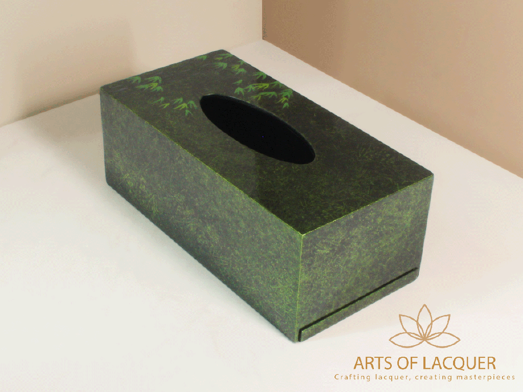 Green Bamboo Leaf Elegance Lacquered Tissue Box