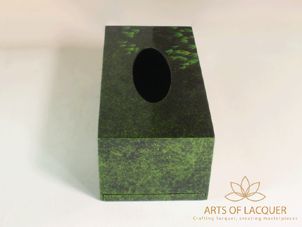 Green Bamboo Leaf Elegance Lacquered Tissue Box