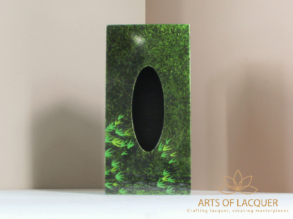 Green Bamboo Leaf Elegance Lacquered Tissue Box