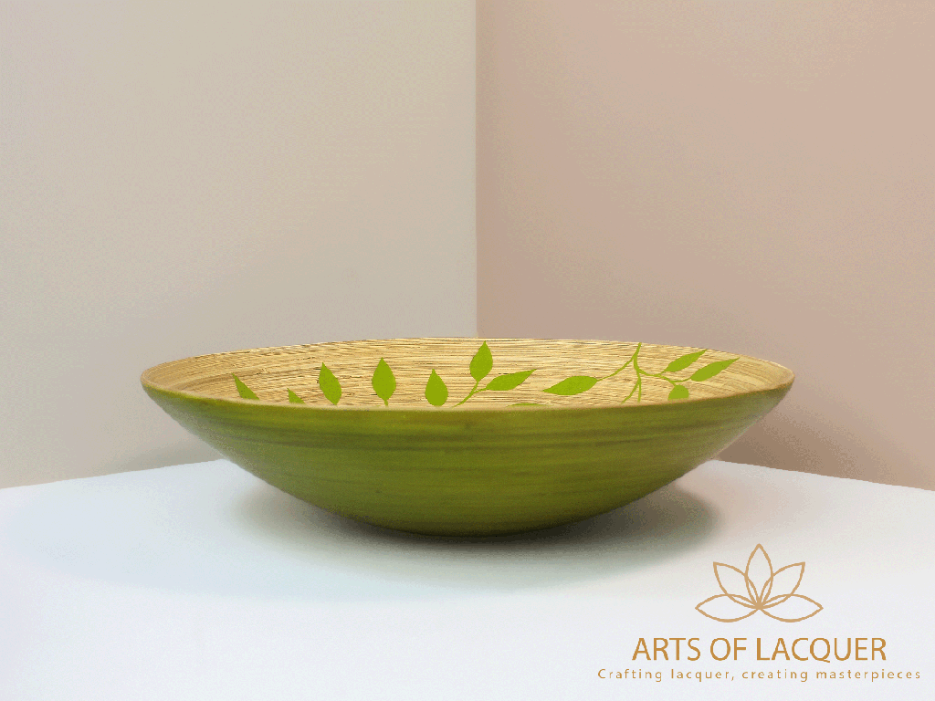 Green Leaf Elegant Bamboo Lacquer Bowl by Arts of Lacquer