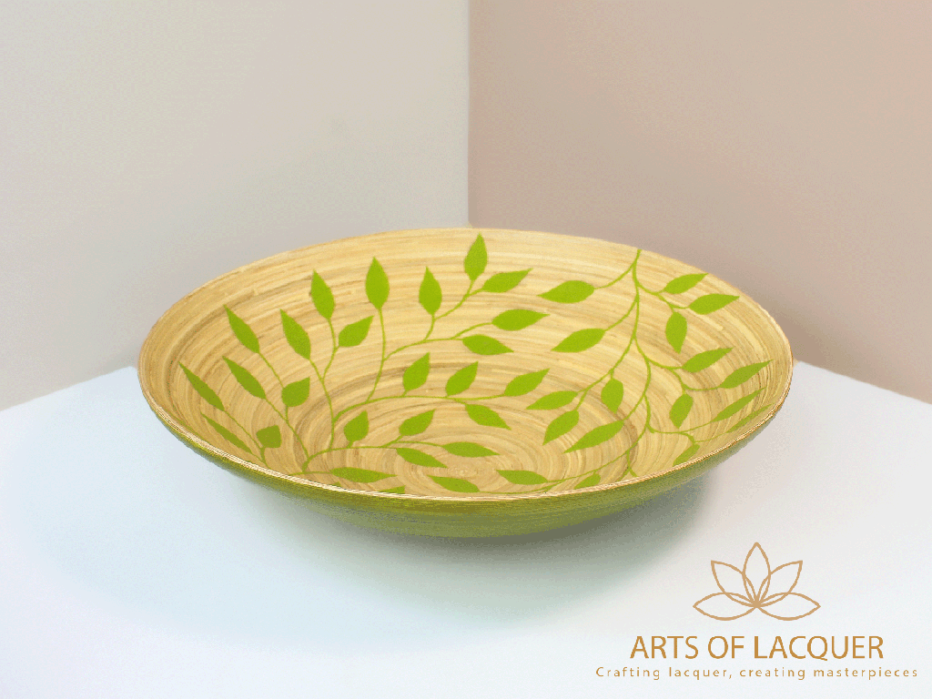 Green Leaf Elegant Bamboo Lacquer Bowl by Arts of Lacquer