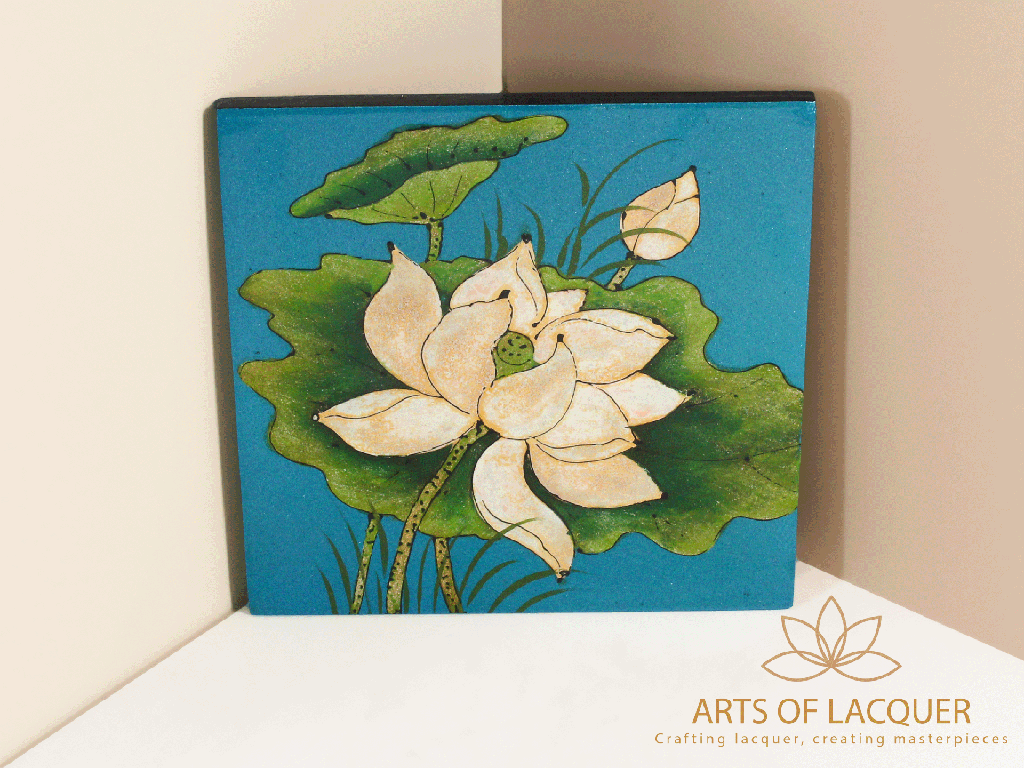 Blue Lotus Flower Lacquer Painting 