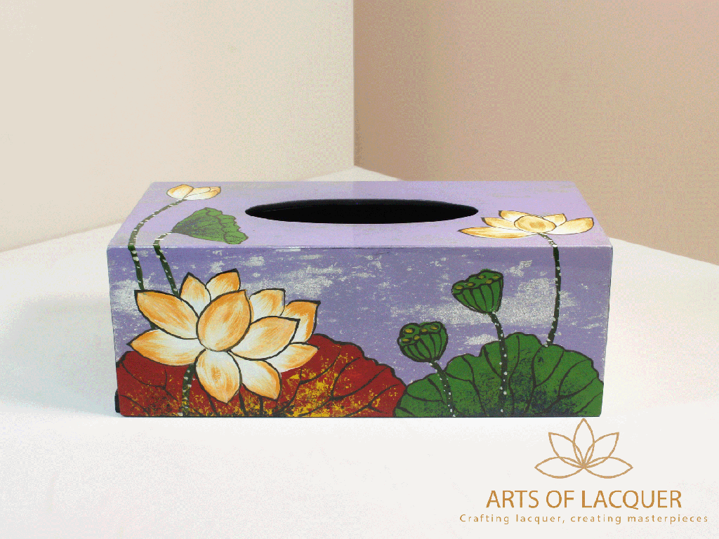 Purple Lotus Blossom Lacquer Tissue Box