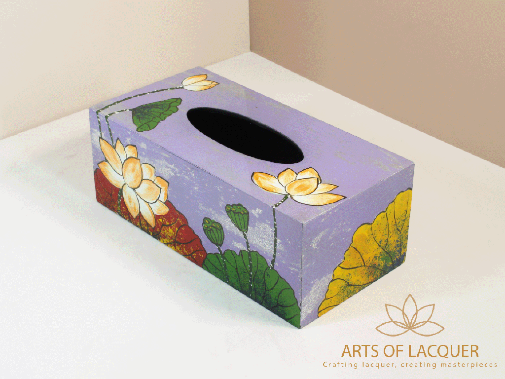 Purple Lotus Blossom Lacquer Tissue Box