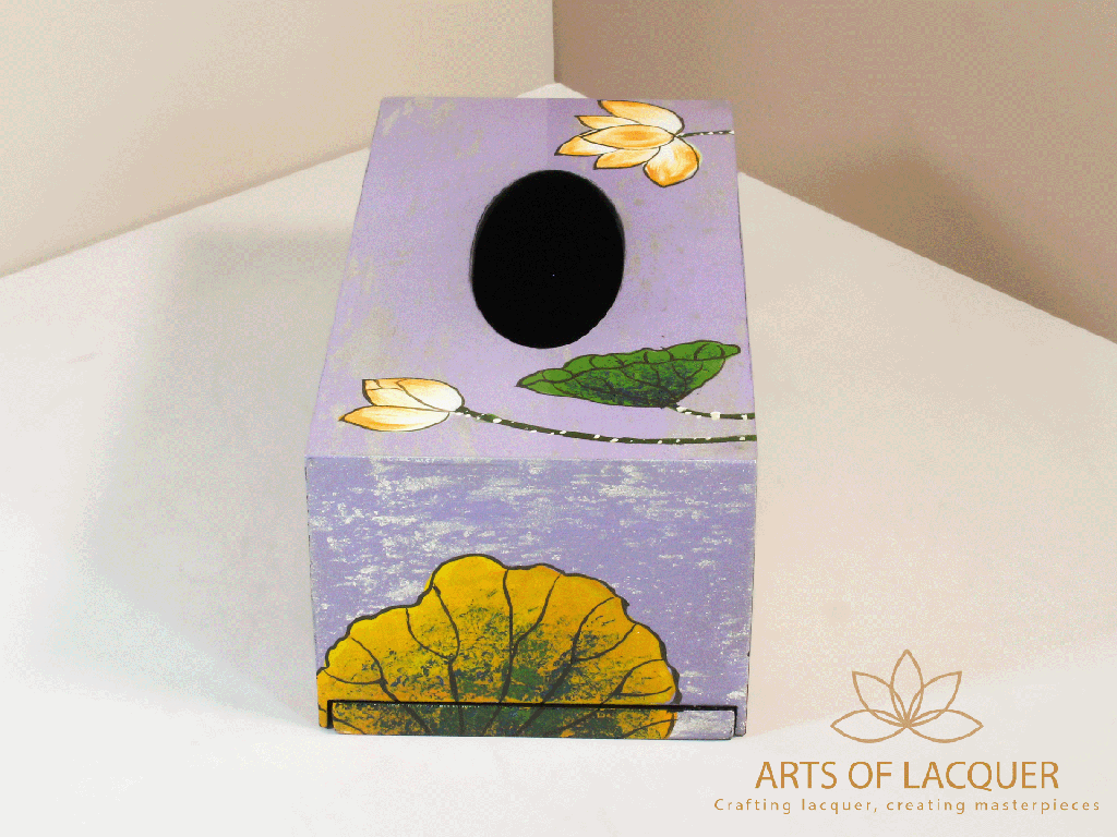 Purple Lotus Blossom Lacquer Tissue Box