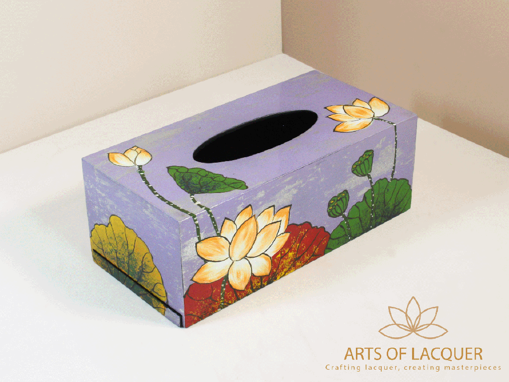 Purple Lotus Blossom Lacquer Tissue Box