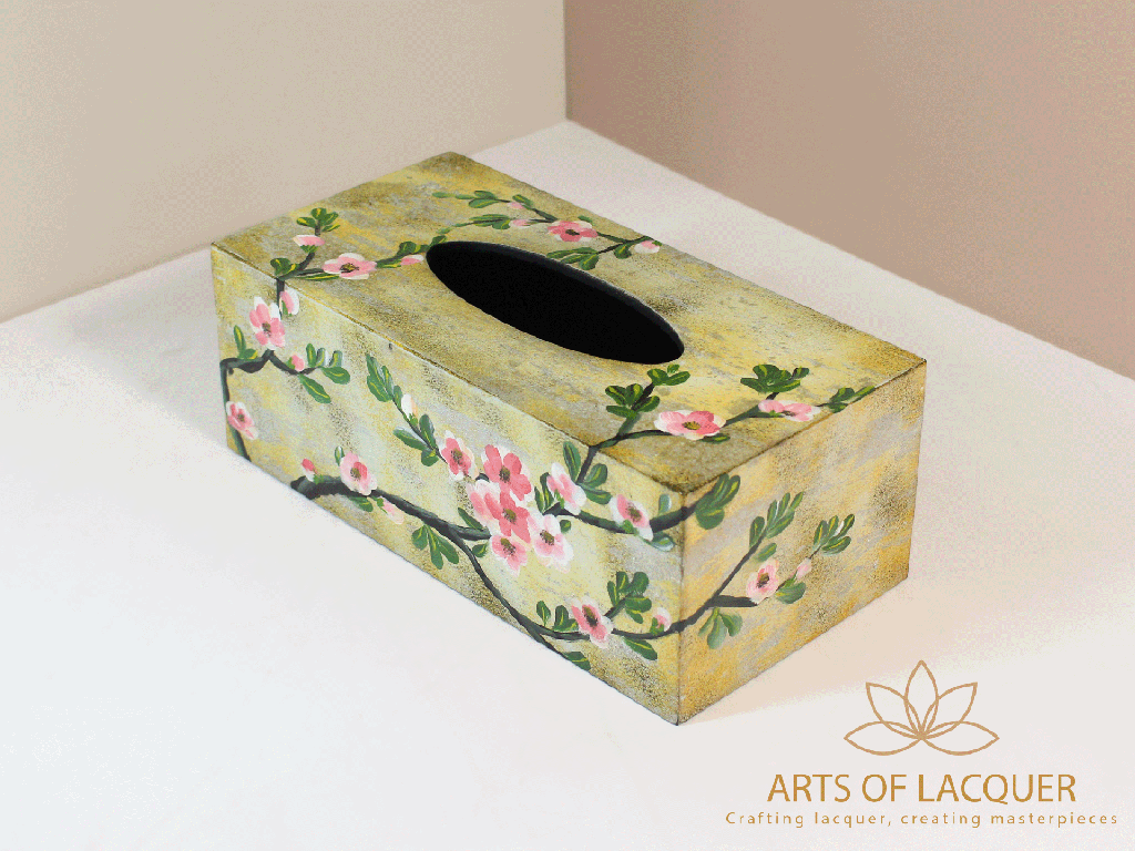 Cherry Blossom Lacquer Tissue Box