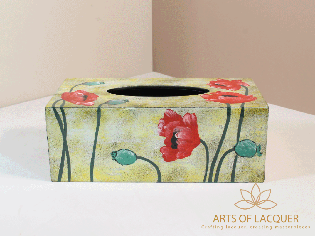 Red Poppy Lacquer Tissue Box