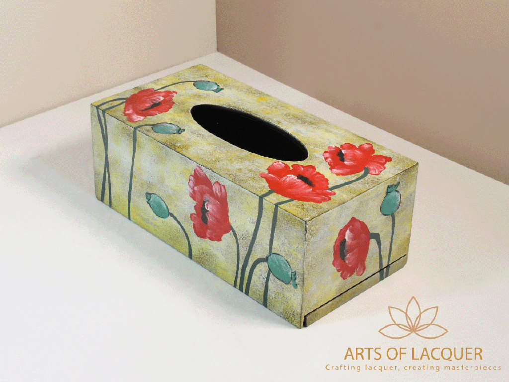 Red Poppy Lacquer Tissue Box