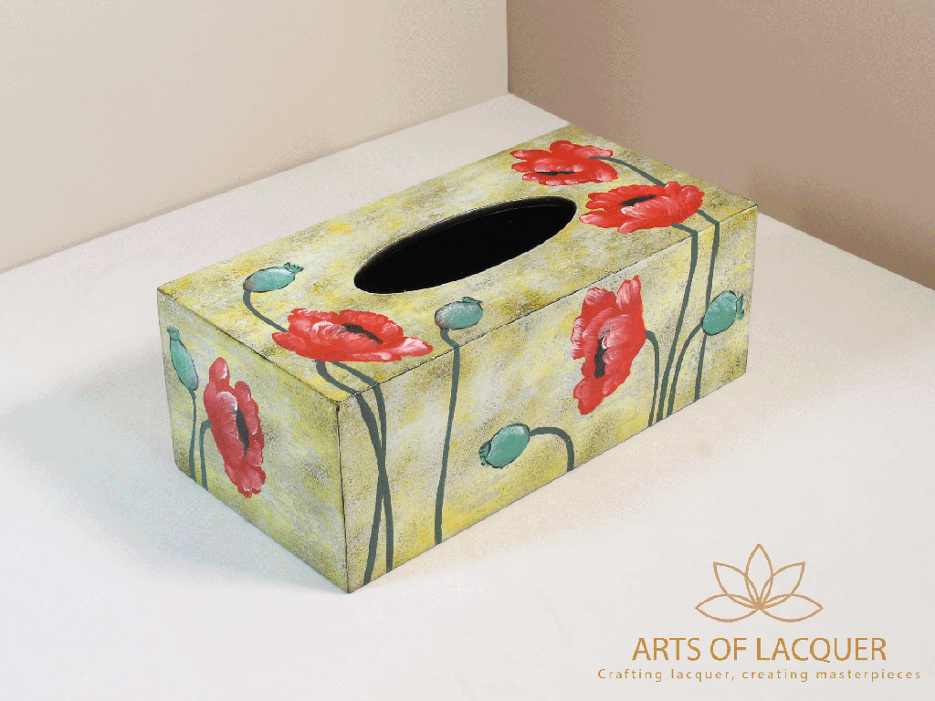 Red Poppy Lacquer Tissue Box