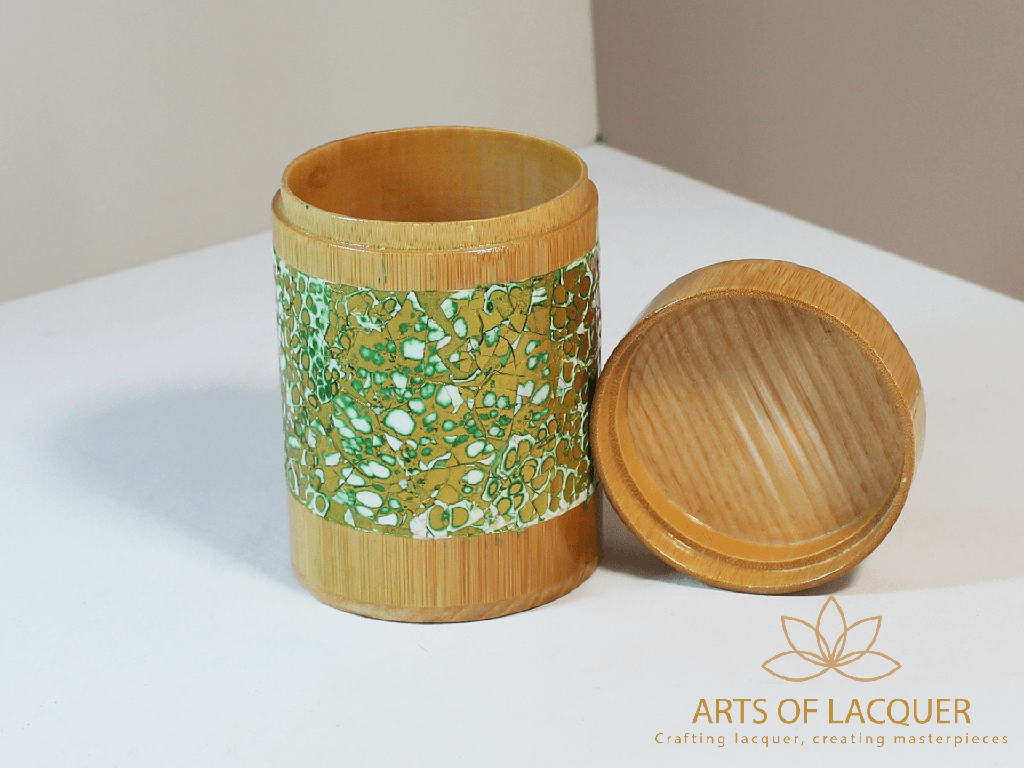 Artisanal Bamboo Lacquer Jar with Eggshell Mosaic