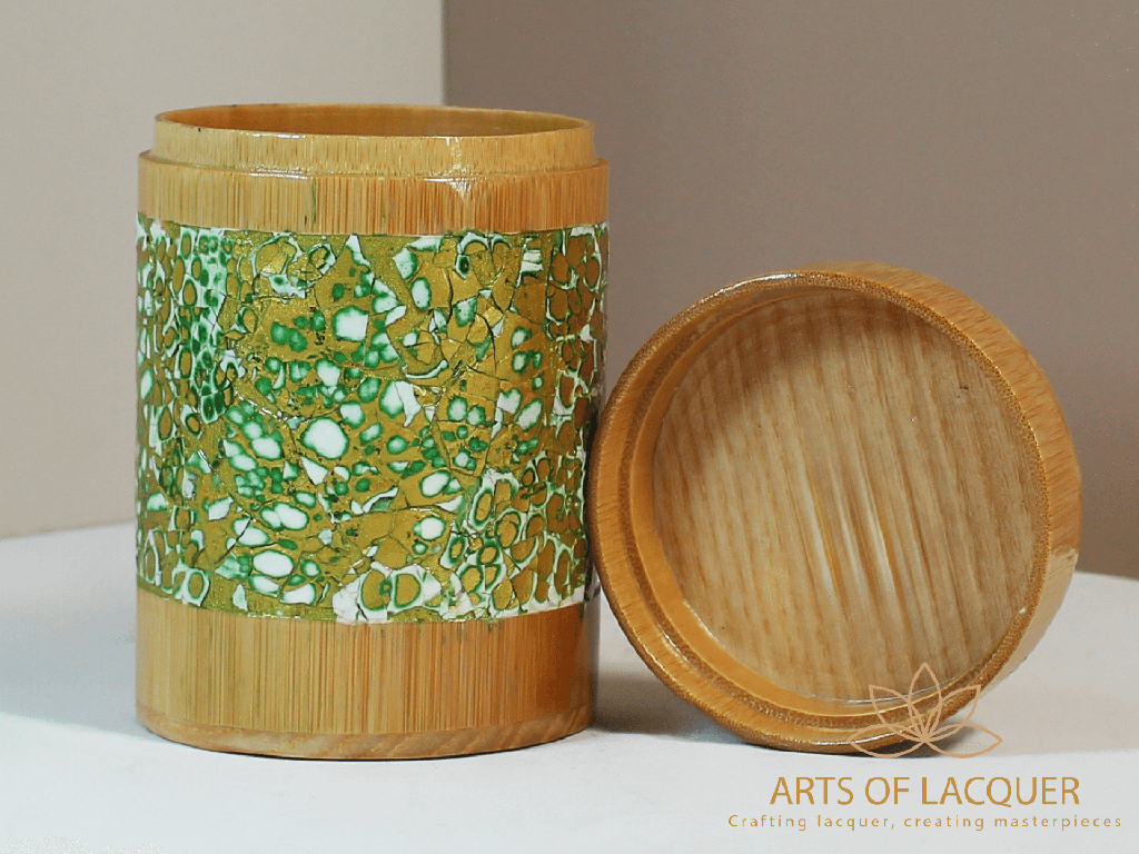 Artisanal Bamboo Lacquer Jar with Eggshell Mosaic