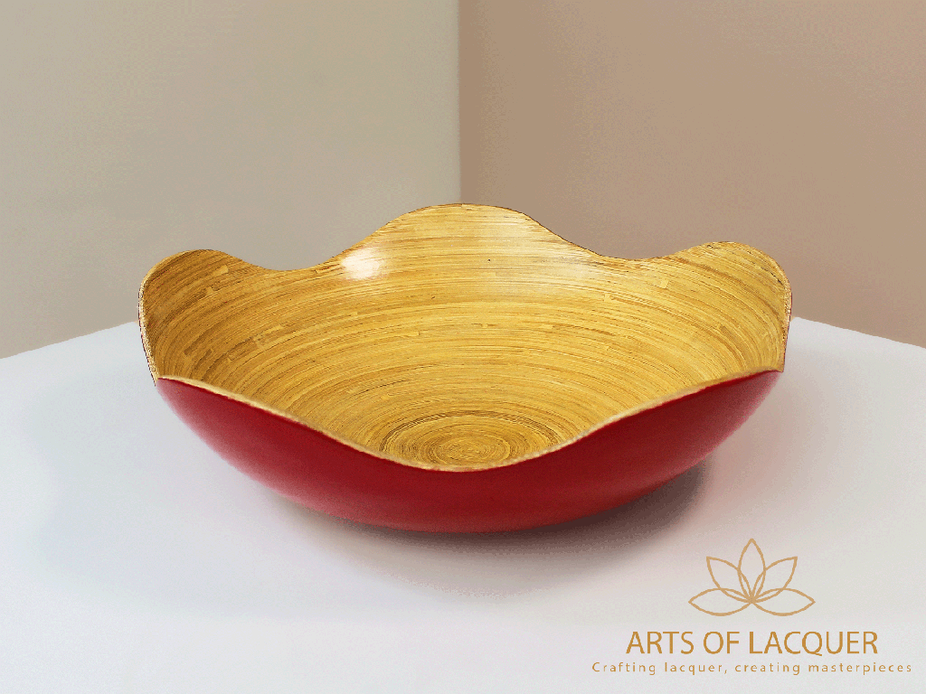 Red Elegant Crimson Wavy Edge Bamboo Lacquer Bowl