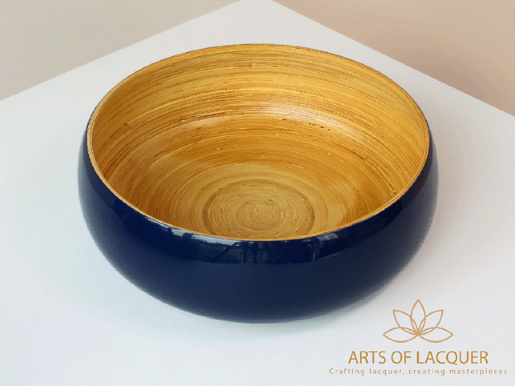 Handcrafted Navy Blue Lacquered Bamboo Bowl