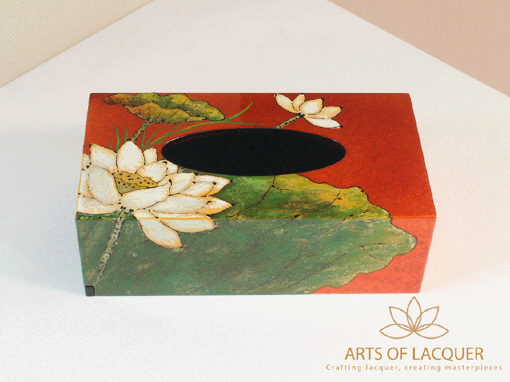 Red Lotus Handcrafted Lacquered Tissue Box 