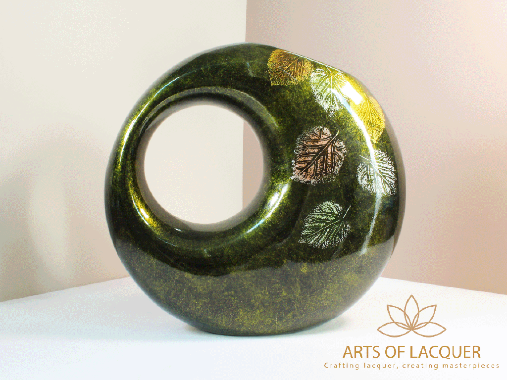 Vietnam Handmade Olive Green Leaves Lacquer Ring Vase