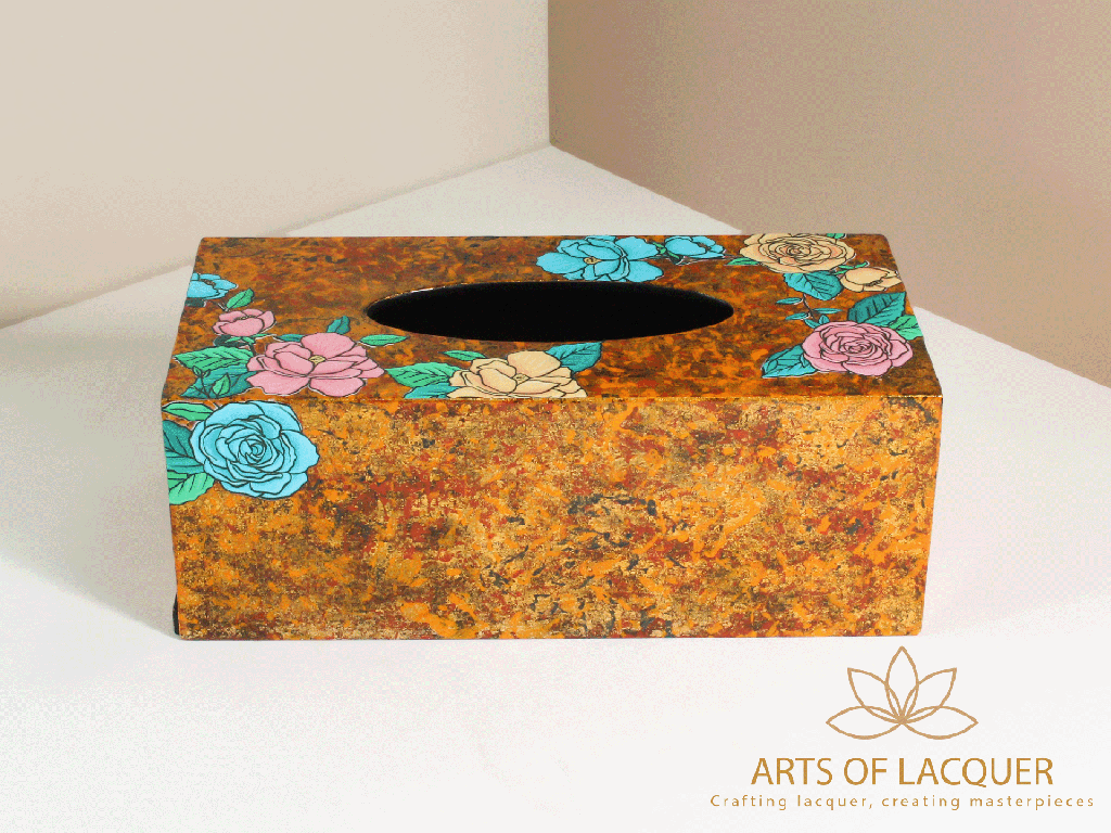  Luxury Colourful Roses Lacquer Tissue Box