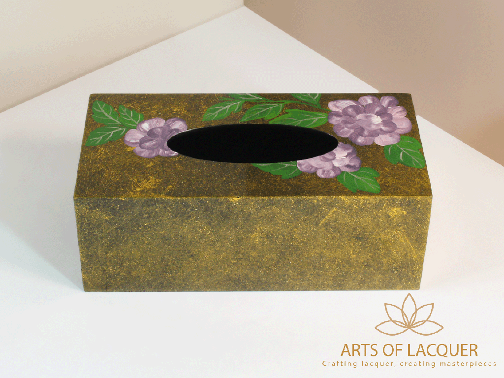 Handcrafted Lacquer Purple Peony  Tissue Box