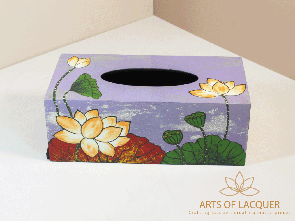 Purple Lotus Blossom Lacquer Tissue Box