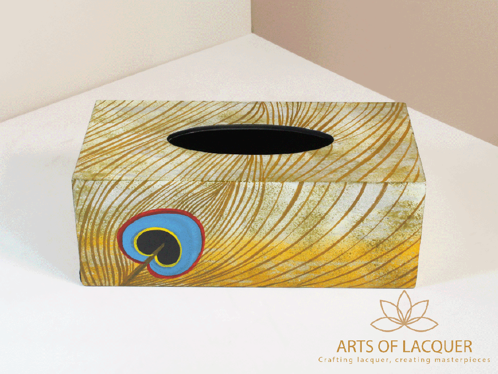 Peacock Feather Lacquer Tissue Box