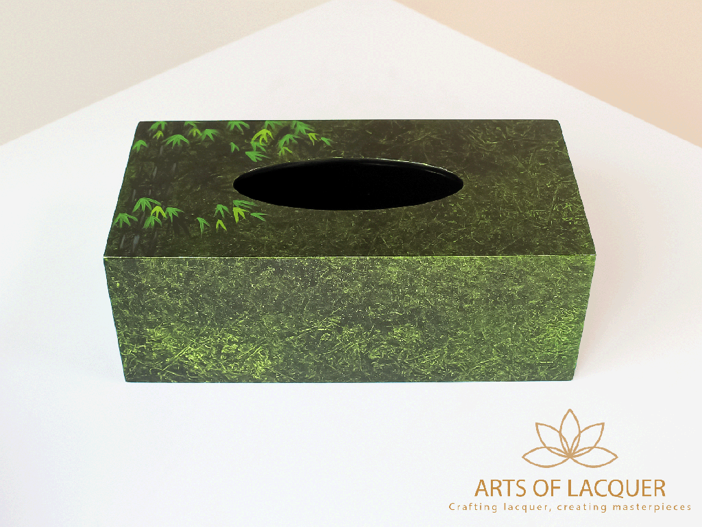 Green Bamboo Leaf Elegance Lacquered Tissue Box