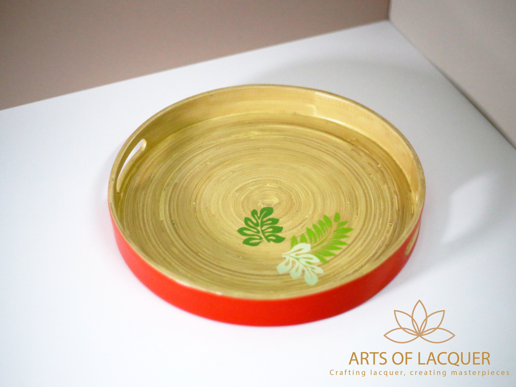 Sunlit Oasis Lacquer Tray - Green Leaf Design