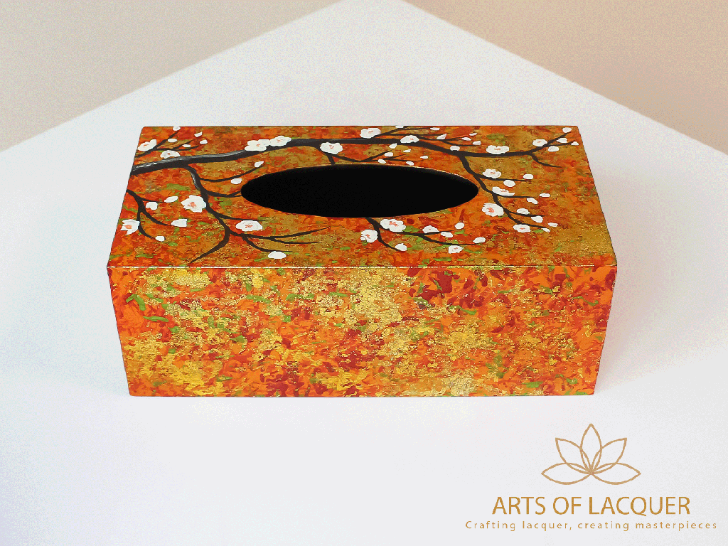 Autumn Blossom Lacquer Tissue Box 