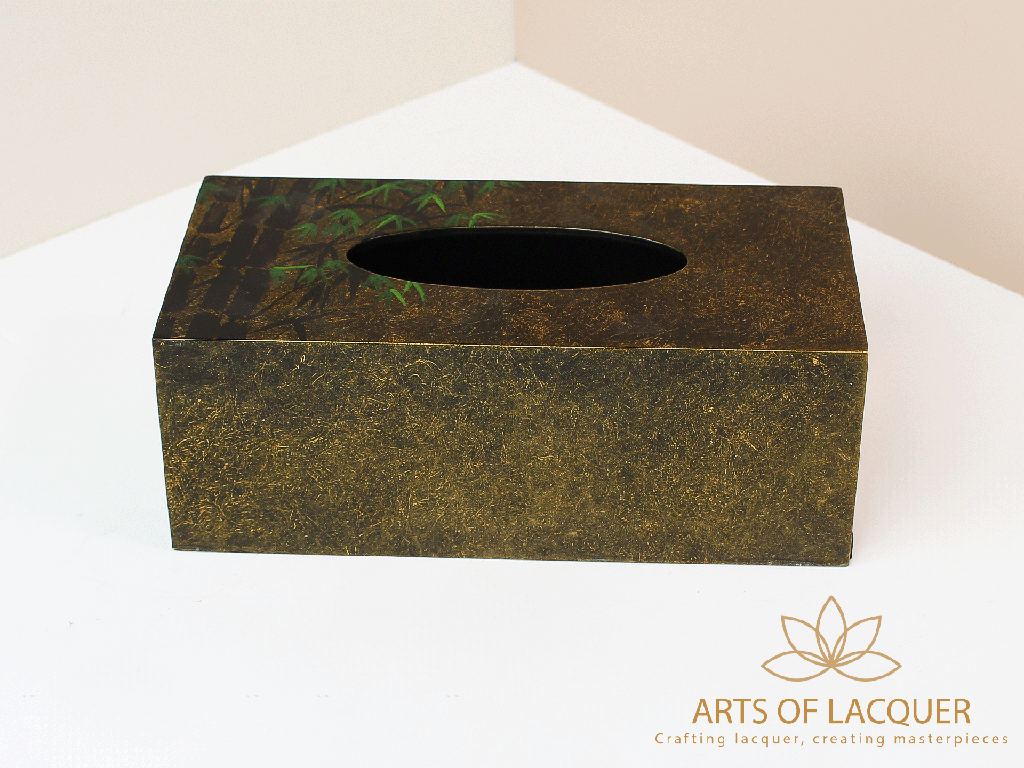 Black Bamboo Leaf Elegance Lacquered Tissue Box 