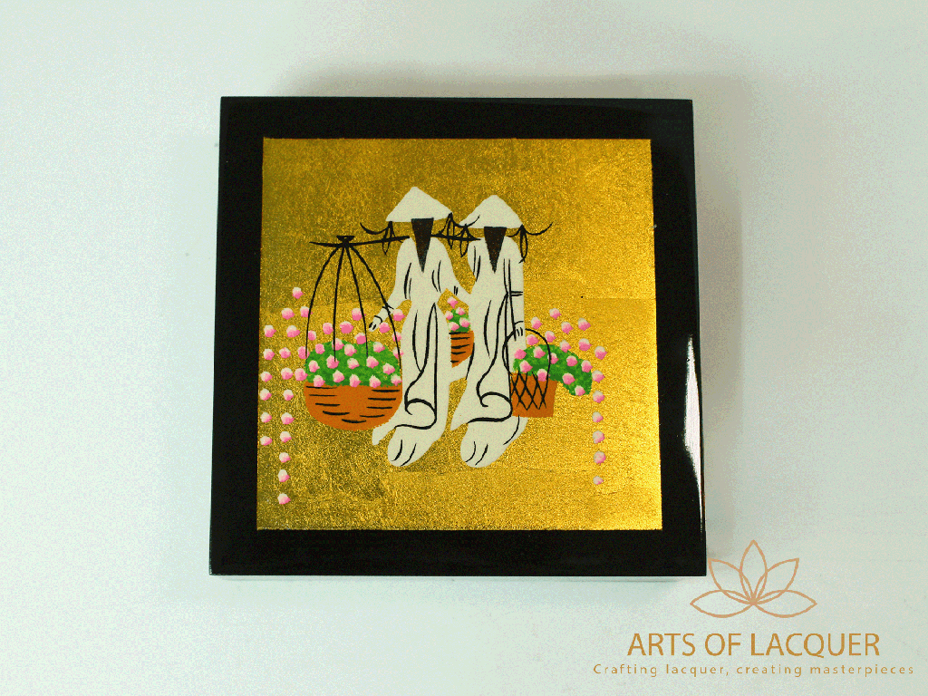 Gold Floral Harvest Ao Dai Lacquer Coaster Set