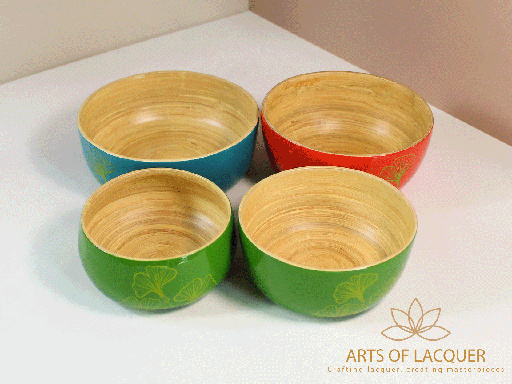 [AOL230094] Handcrafted Bamboo Lacquer Multi-colour Ginkgo Leaf Bowl Set