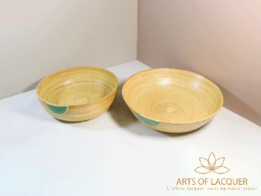 [AOL230101] Handcrafted Bamboo Lacquer Jade Green Accent Bowl Set