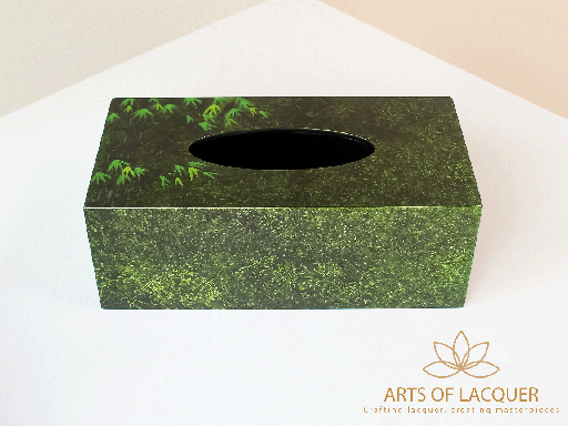 [AOL230026] Green Bamboo Leaf Elegance Lacquered Tissue Box