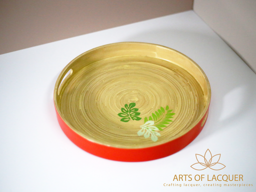 [AOL230032] Sunlit Oasis Lacquer Tray - Green Leaf Design