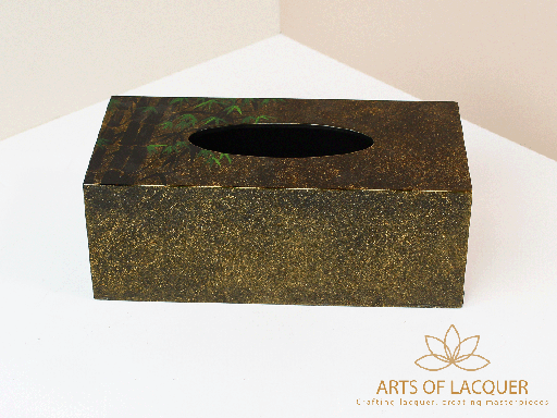 [AOL230063] Black Bamboo Leaf Elegance Lacquered Tissue Box 