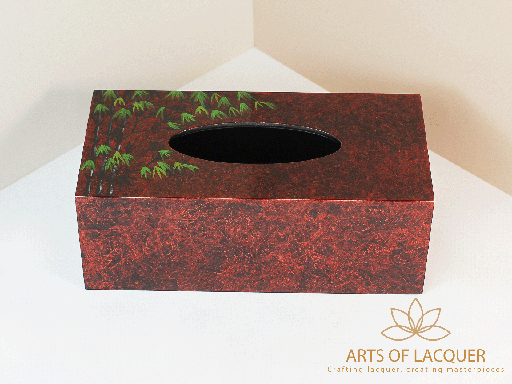 [AOL230061] Crimson Bamboo Leaf Elegance Lacquered Tissue Box