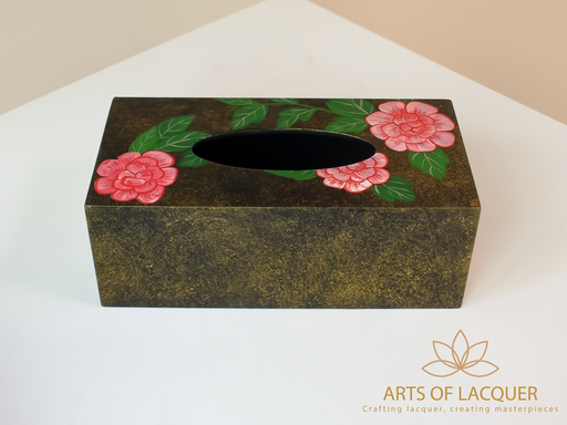 [AOL230071]  Luxury Pink Camellia Lacquer Tissue Box