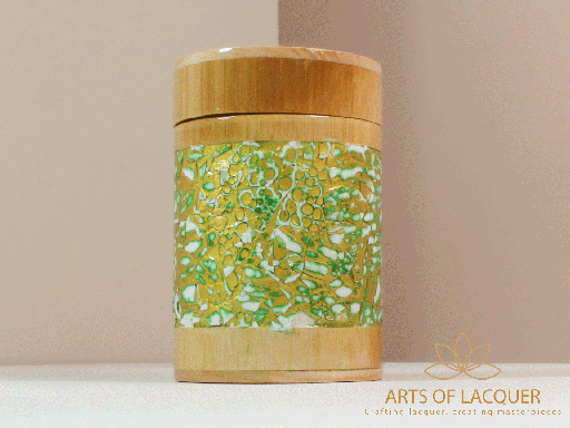 [AOL230053] Green Bamboo Lacquer Jar with Eggshell Mosaic