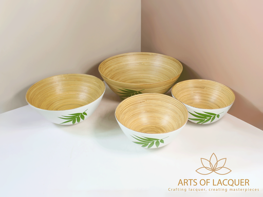 Bamboo Lacquer Bowl Set - Minimalist Green Leaf Design