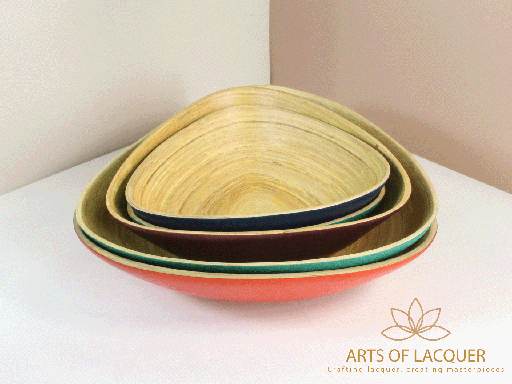 [AOL230086] Triangular Handcrafted Lacquer Bowl Set - Assorted Colors